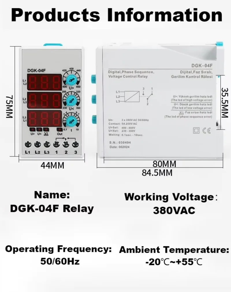 Digital Three Phase Phase Sequence Voltage Monitoring Relay